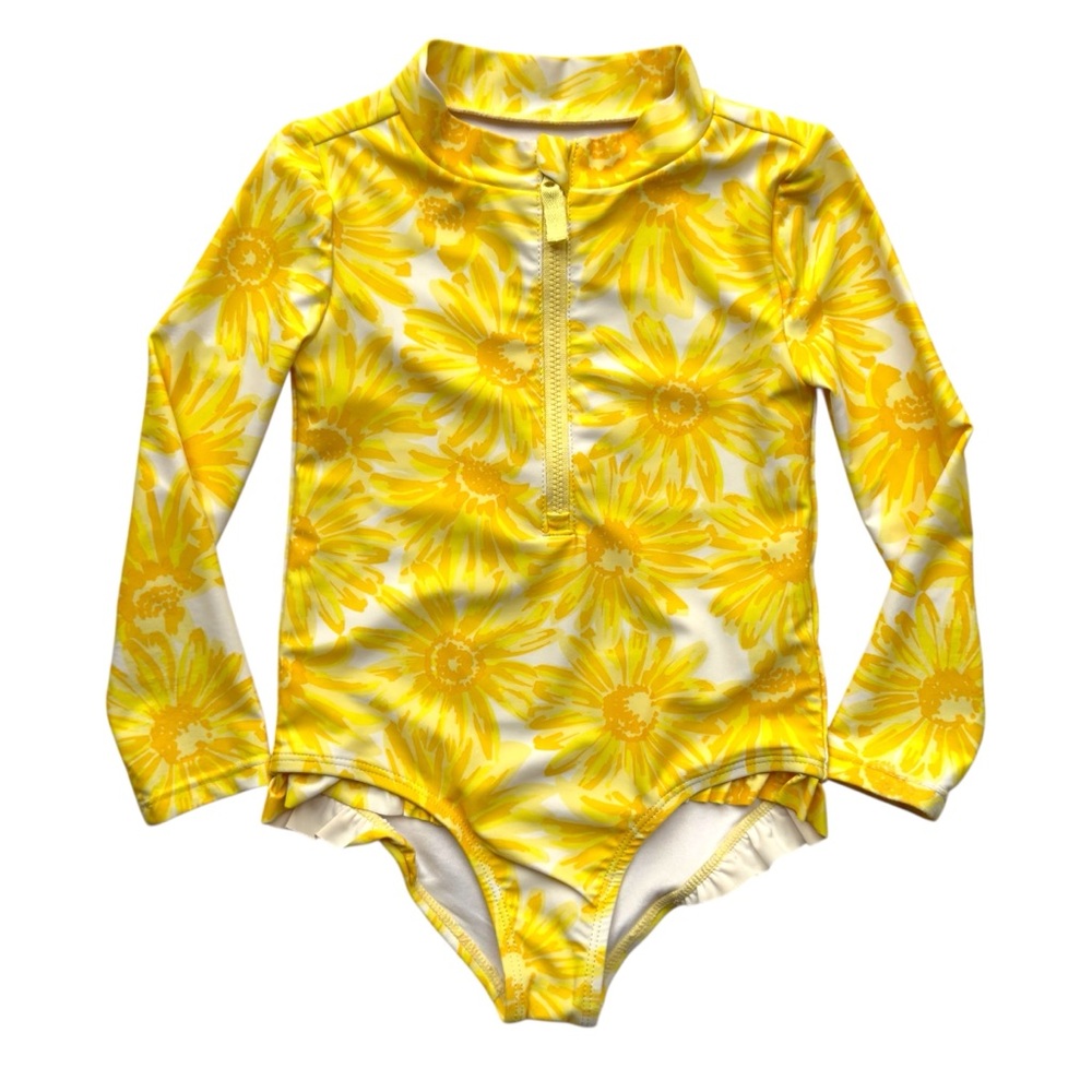 Carter's Yellow Sunflower Long Sleeve Zip Front Rashguard Swimsuit One-Piece 3T